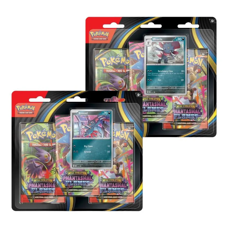 Pokémon TCG English Mega Evolution Phantasmal Flames ME02 Blister Pack 3 Booster Packs New Sealed