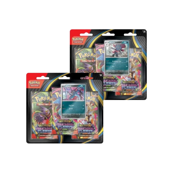 Pokémon TCG English Mega Evolution Phantasmal Flames ME02 Blister Pack 3 Booster Packs New Sealed