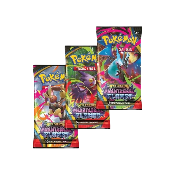 Pokémon TCG English Mega Evolution Phantasmal Flames ME02 Blister Pack 3 Booster Packs New Sealed