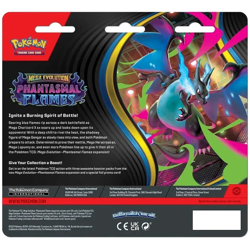 Pokémon TCG English Mega Evolution Phantasmal Flames ME02 Blister Pack 3 Booster Packs New Sealed
