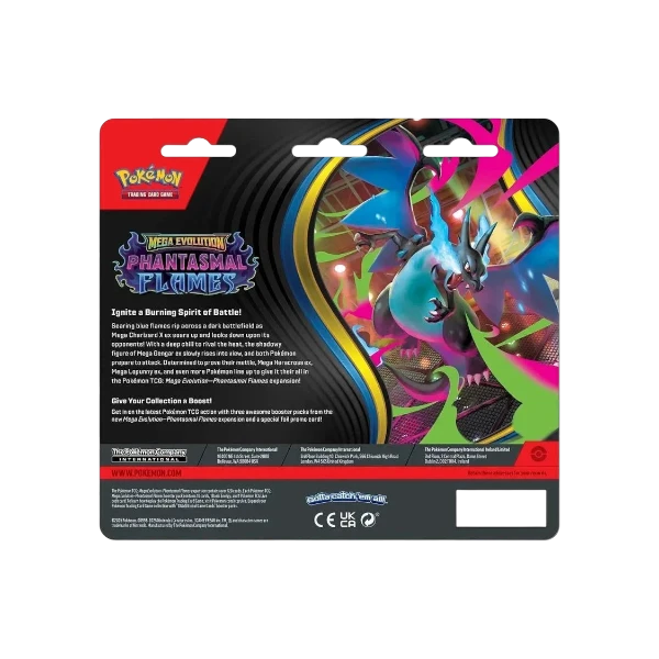 Pokémon TCG English Mega Evolution Phantasmal Flames ME02 Blister Pack 3 Booster Packs New Sealed