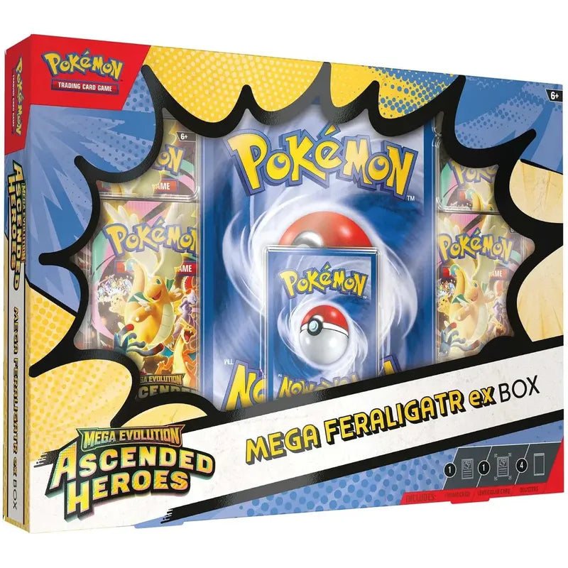 Pokémon TCG English Mega Evolution Ascended Heroes ME02.5 Collection Box 4 Booster Packs New Sealed feraligator