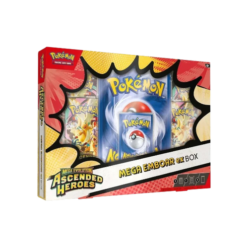 Pokémon TCG English Mega Evolution Ascended Heroes ME02.5 Collection Box 4 Booster Packs New Sealed emboar