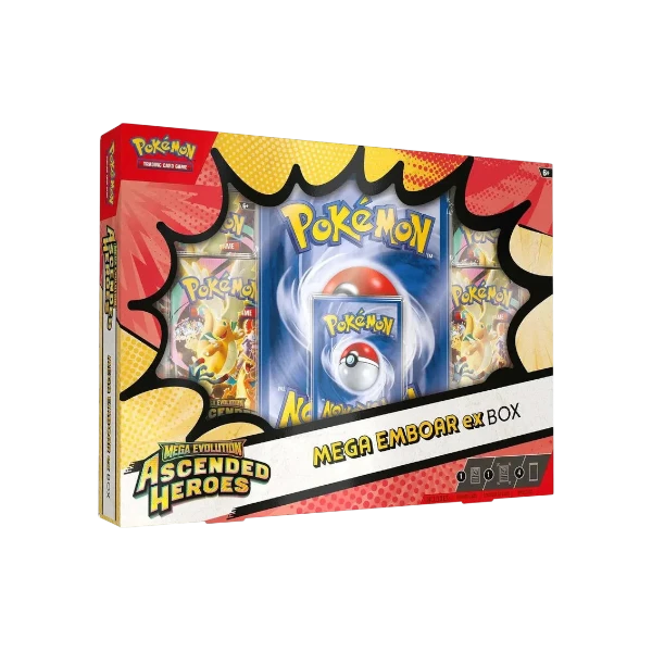 Pokémon TCG English Mega Evolution Ascended Heroes ME02.5 Collection Box 4 Booster Packs New Sealed emboar