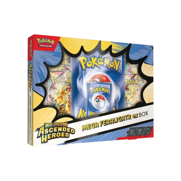 Pokémon TCG English Mega Evolution Ascended Heroes ME02.5 Collection Box 4 Booster Packs New Sealed feraligator