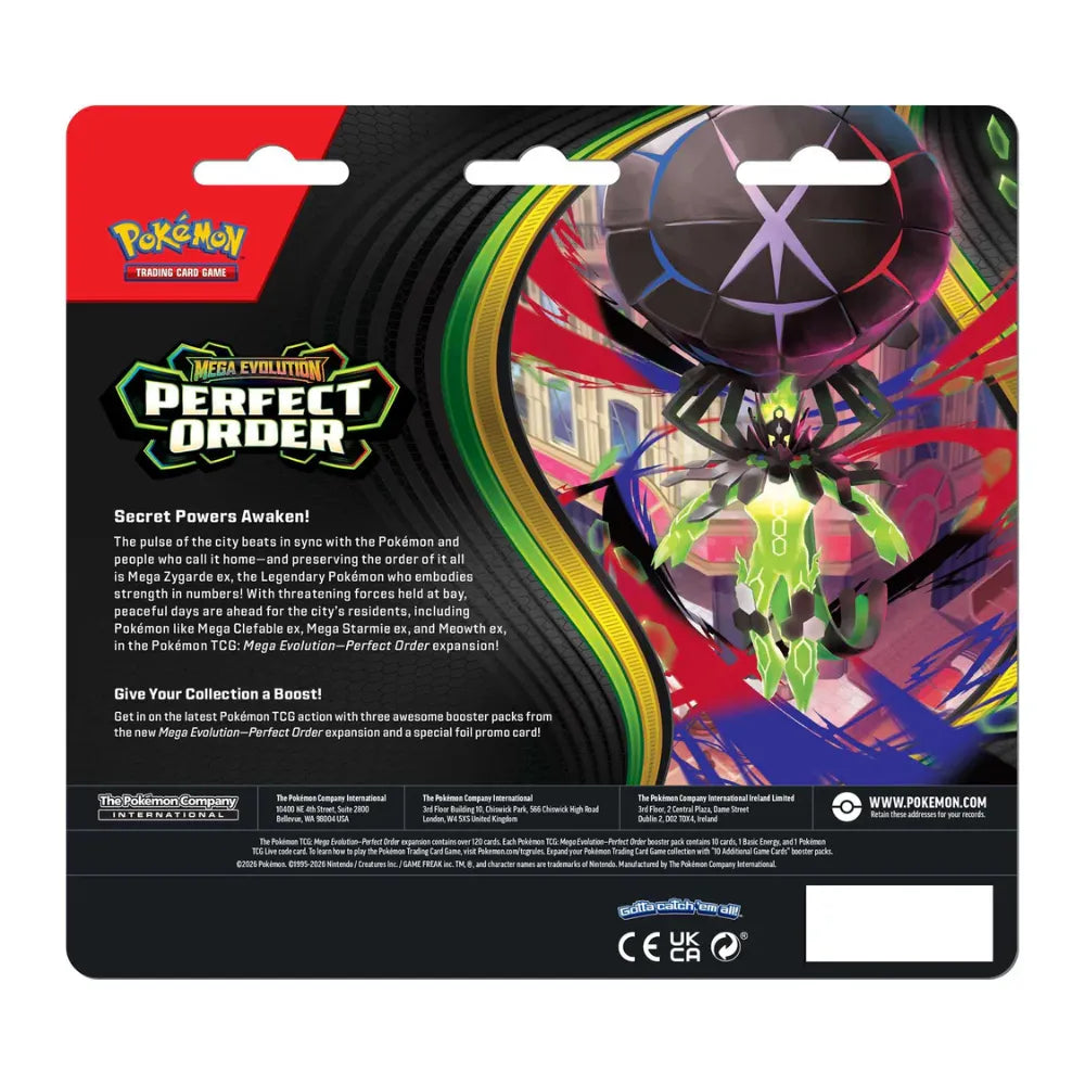 Pokémon TCG English Mega Evolution Perfect Order ME03 Blister Pack 3 Booster Packs New Sealed