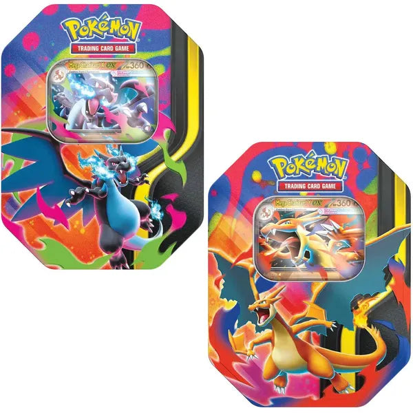 Pokémon TCG English Mega Evolution Phantasmal Flames ME02 Tin 4 Booster Packs New Sealed