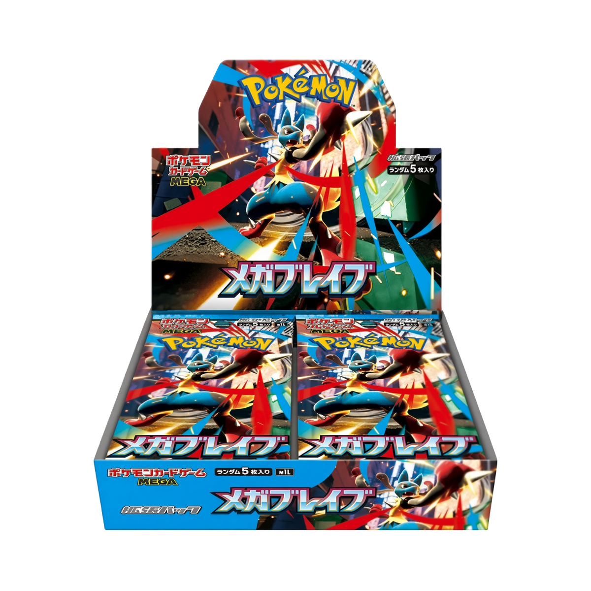 Fortuna TCG Mega Brave Japanese Pokémon TCG booster box featuring Mega Lucario ex artwork and 30 card packs.