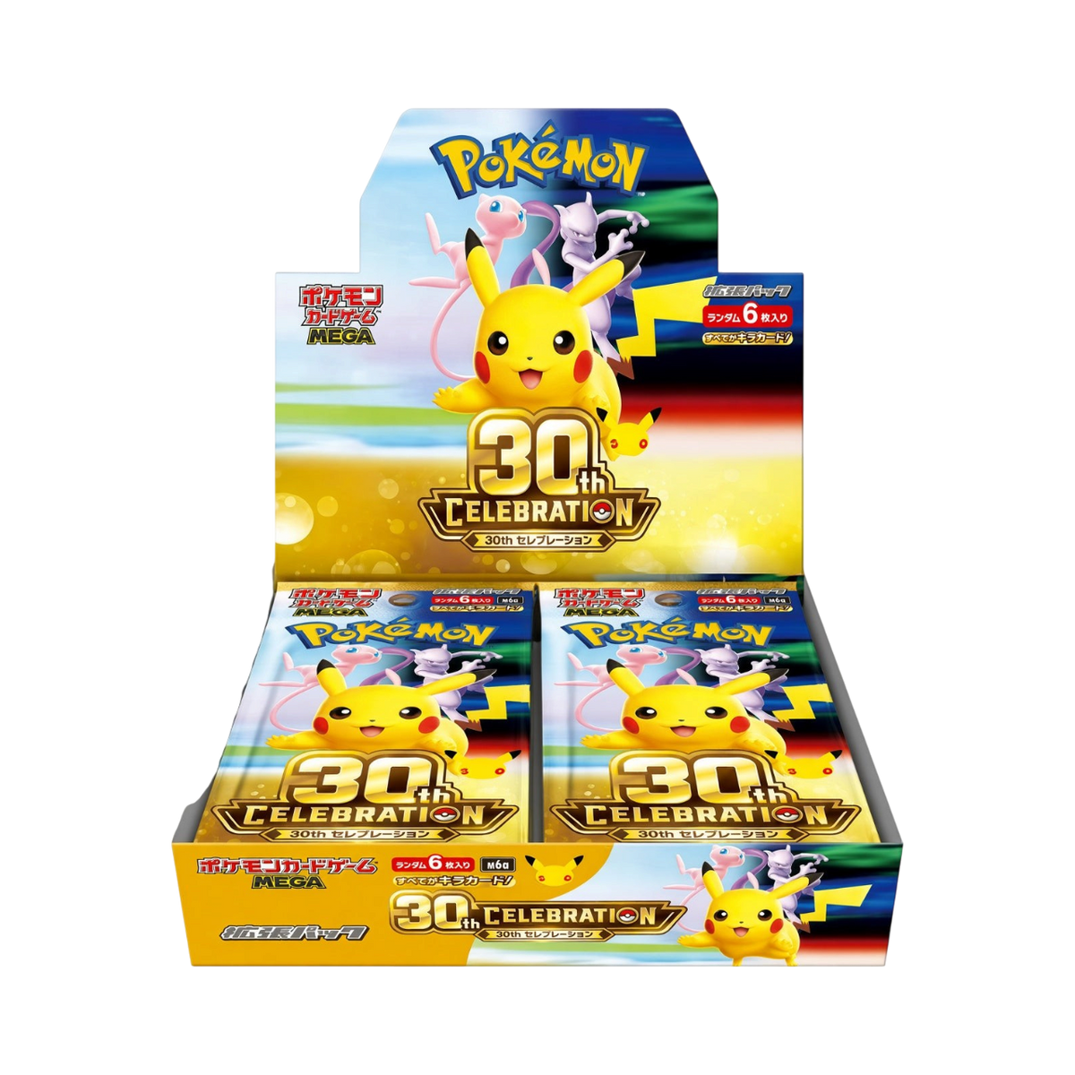 Fortuna TCG Japanese Pokémon 30th Celebration M6a booster box featuring Pikachu, Mew, and Mewtwo artwork.