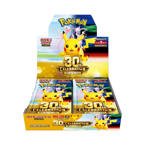 Fortuna TCG Japanese Pokémon 30th Celebration M6a booster box featuring Pikachu, Mew, and Mewtwo artwork.
